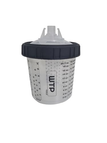 WTP TOOLS Disposable Paint Cup System KIT Combo, 50 Lids + 50 Liners + 1 Hard Cup + 20 Caps - 1 Box 400/650/850ml 14/22/29 Oz (125mic Filter) - Sprayer Mixing Cup for Automotive Paint Gun