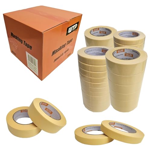 WTP TOOLS Automotive Masking Tape Beije Color 36mm 1 1/2" 18mm 3/4" Box (18mm (3/4") x 48pcs