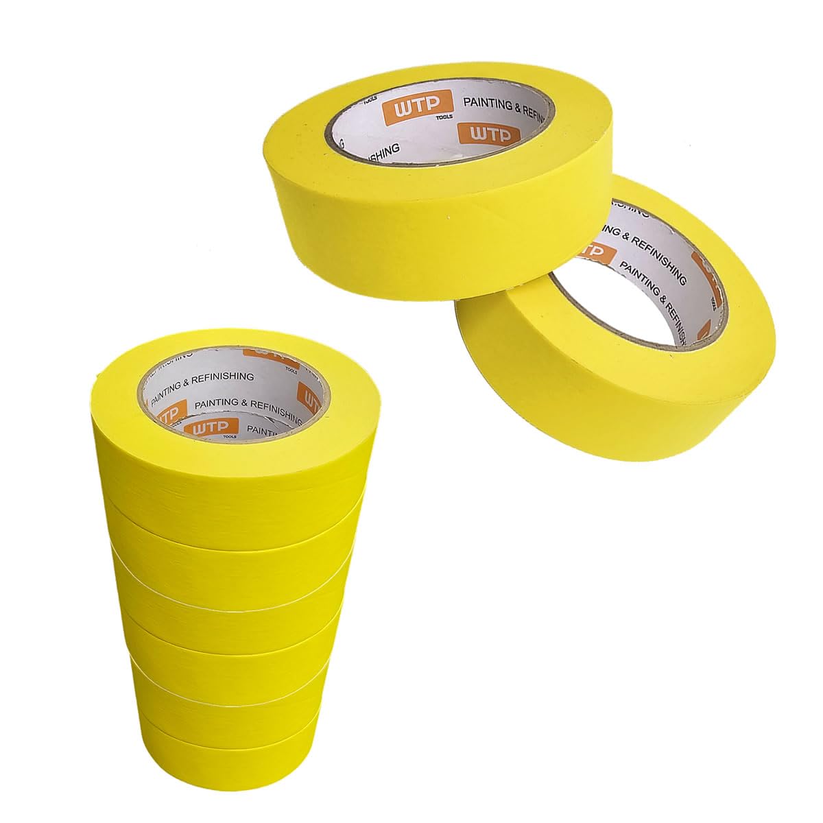 WTP TOOLS Automotive Industry Masking Tape for Painting and Refinishing, Yellow Color, 1 1/2" Width, 50m Length, Pack of 6